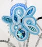 Blue Soutache Brooch Crystal Beaded Handmade Statement Pin Gift - Image 5