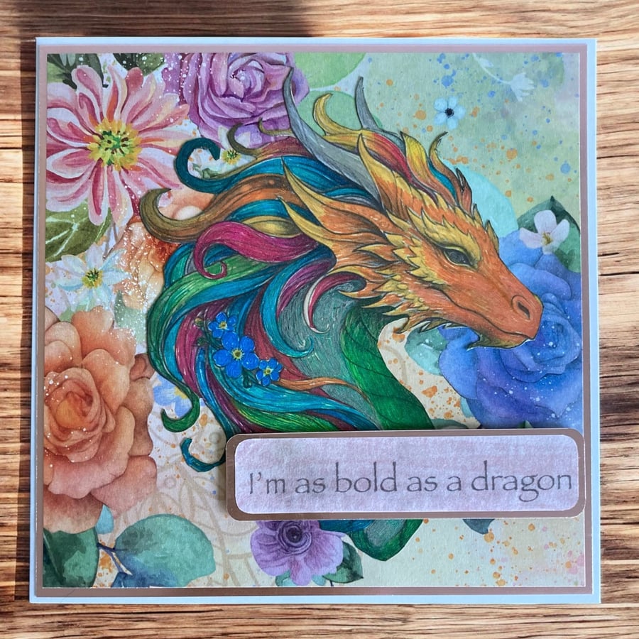 Bold as a Dragon Gentle as a Unicorn Card. 6x6 Inspirational Fantasy Card