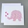 Dotty Pink Elephant with three pink hearts Blank Card