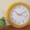 Wall clock cover, cosy for wall clock, yellow knitted clock cozy
