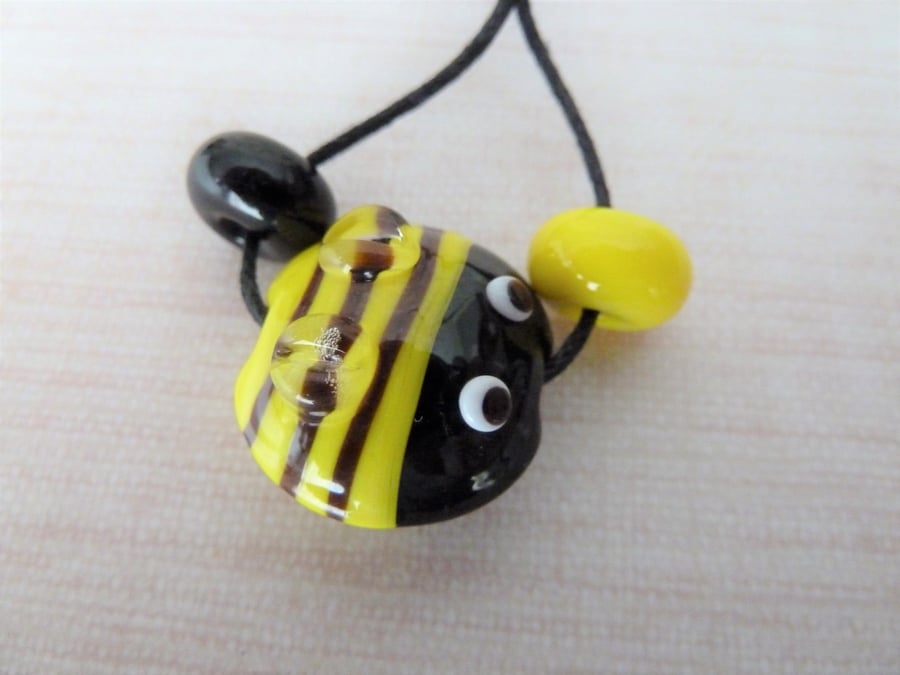 lampwork yellow glass bee bead