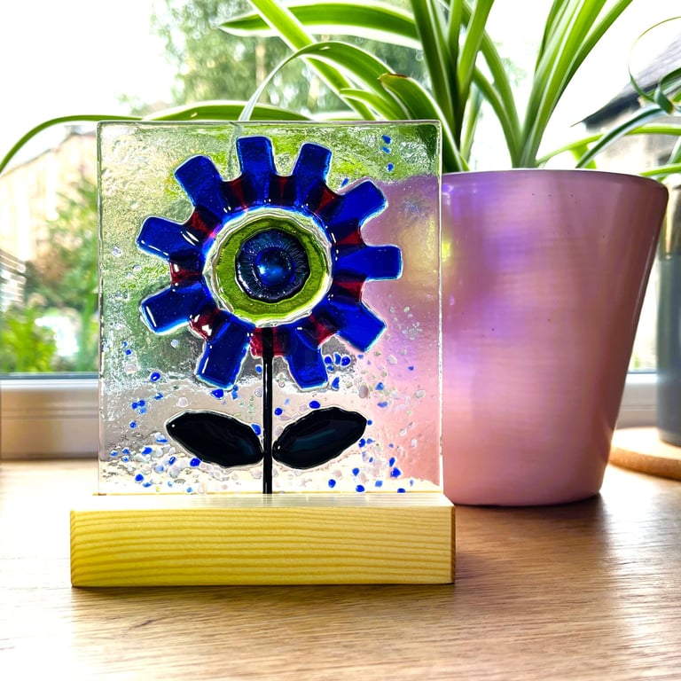 Red and Blue Glass Flower Suncatcher