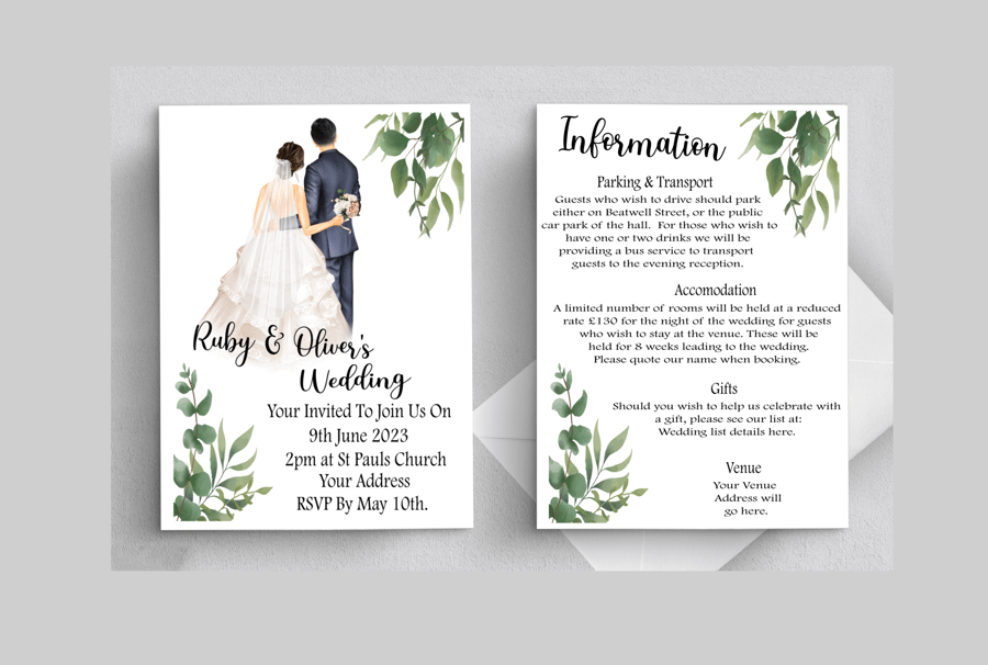 Bride & Groom Wedding Invitation, Personalised Wedding Stationery