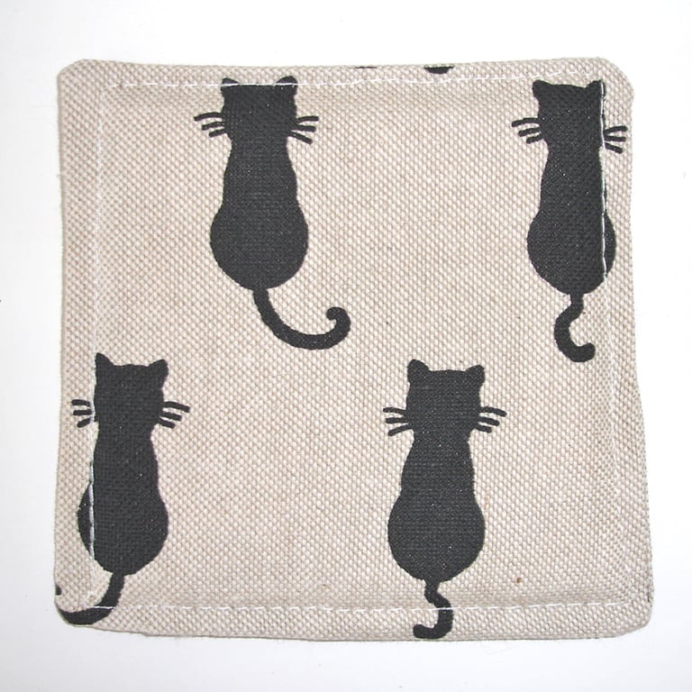 Cat Coasters Pair of Black Cats Mug Rugs