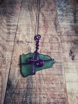 Handmade Wire Wrapped Green Sea Glass Pendant – Purple Aluminium Wire on Chain