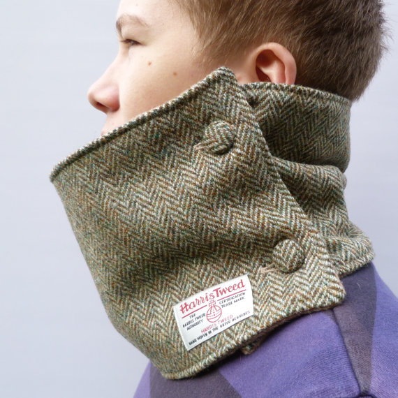 Men's Harris Tweed Neckwarmer - Green Beige