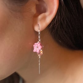 Microcrochet Pink Flowers Thread Earrings 