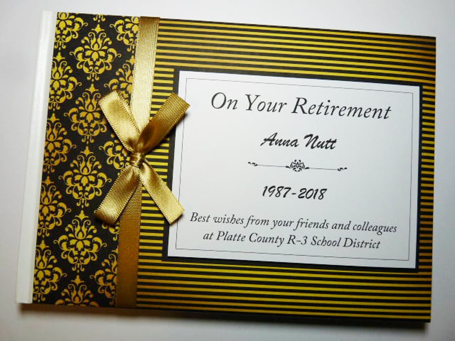 Black and gold Retirement Guest book, retirement keepsake, gift