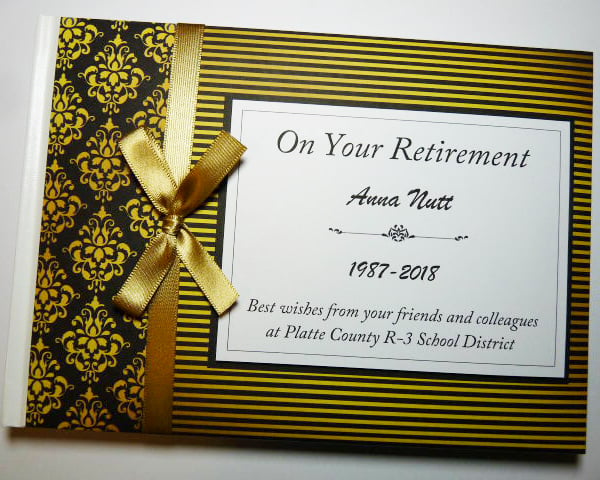 Black and gold Retirement Guest book, retirement keepsake, gift