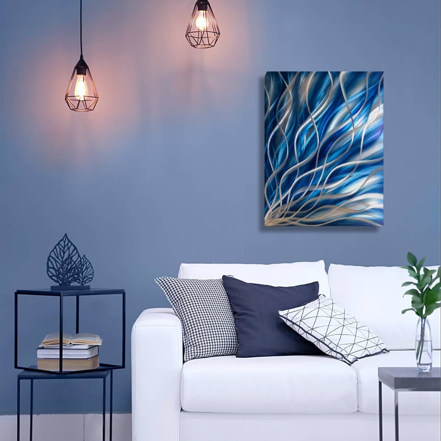 Navy Blue Wall Decor, Metal Wall Art, Abstract Sculpture, Modern Art, Metal Pain