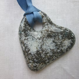 Handmade cast glass pendant - Volcanic marble heart 