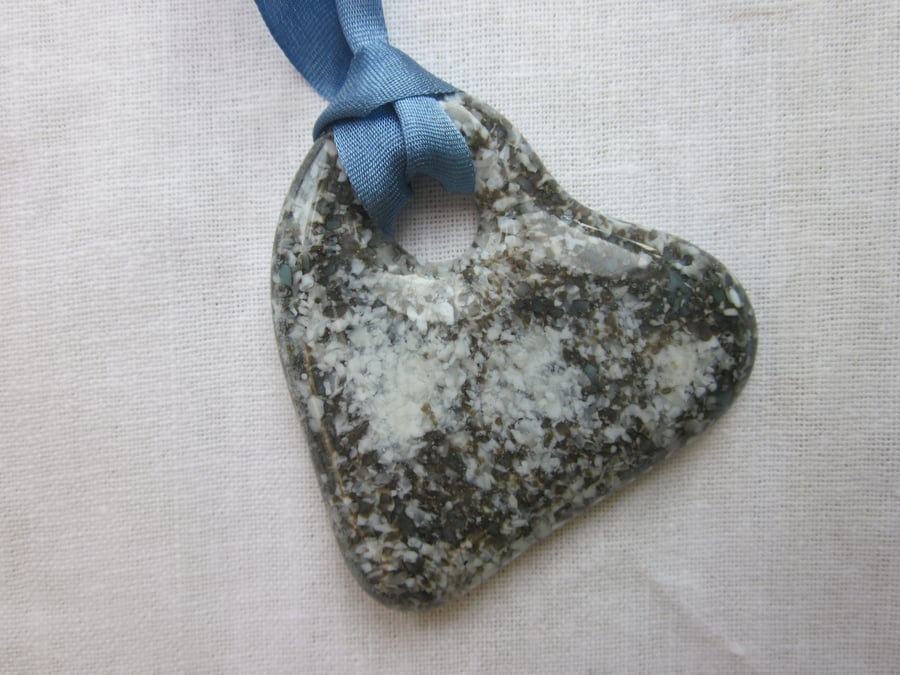 Handmade cast glass pendant - Volcanic marble heart 