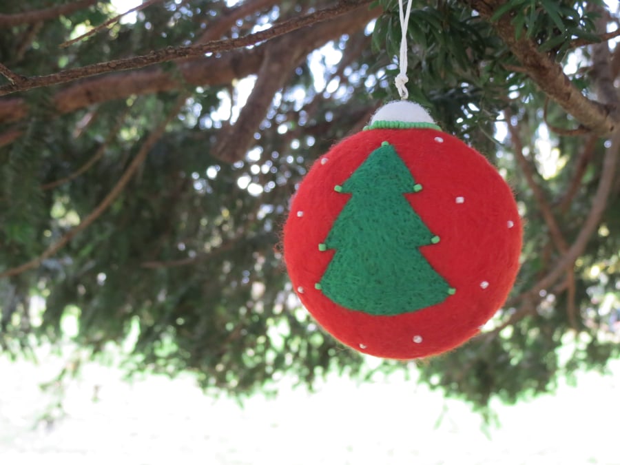 Seconds- Merino Wool Needle Felted Christmas Bauble- Tree Motif