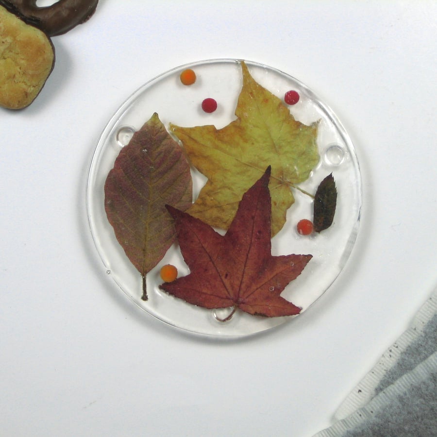 Leaves in Ice Resin Coaster with Real Autumn Leaves