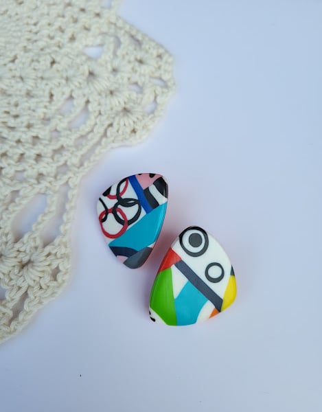 Handmade Playful Pattern Polymer Clay Earrings - Geometric Play Earrings
