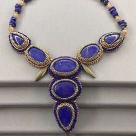 Lapis Lazuli & Pyrite Fools Gold Egyptian Beaded Necklace