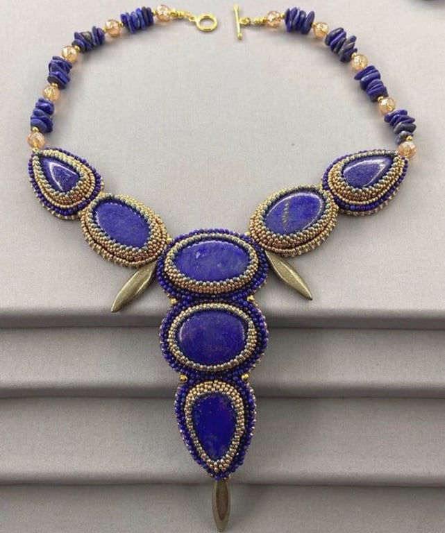 Lapis Lazuli & Pyrite Fools Gold Egyptian Beaded Necklace