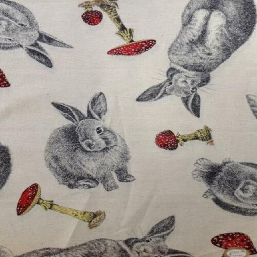 Fat Quarter Rabbits and Toadstools 100% Cotton Quilting Fabric Very Cute
