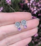 Sterling Silver Botanical Flower Stud Earrings with Amethyst - Image 2