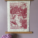 'Beautiful Autumn', Lino Print in Deep Pink on Natural Lokta Paper