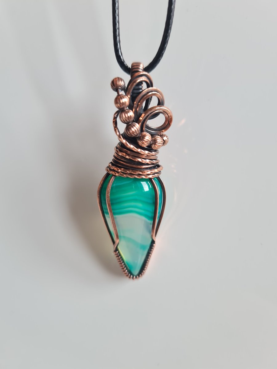 Natural Green Botswana Agate & Copper Pendant Necklace