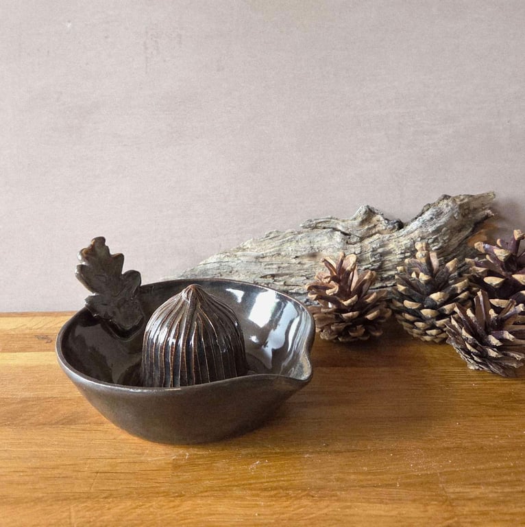 Hand Thrown Dark Green Stoneware Lemon Juicer 