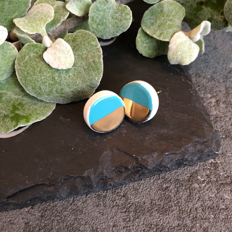 Ceramic button earrings - Turquoise