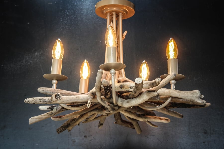 Driftwood Chandelier,Five light driftwood pendant,Drift Wood Light fitting 