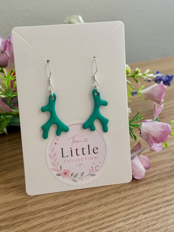 Handmade Sea Coral Dangle Earrings, Turquoise Coral Charms, Silver Plated Hooks