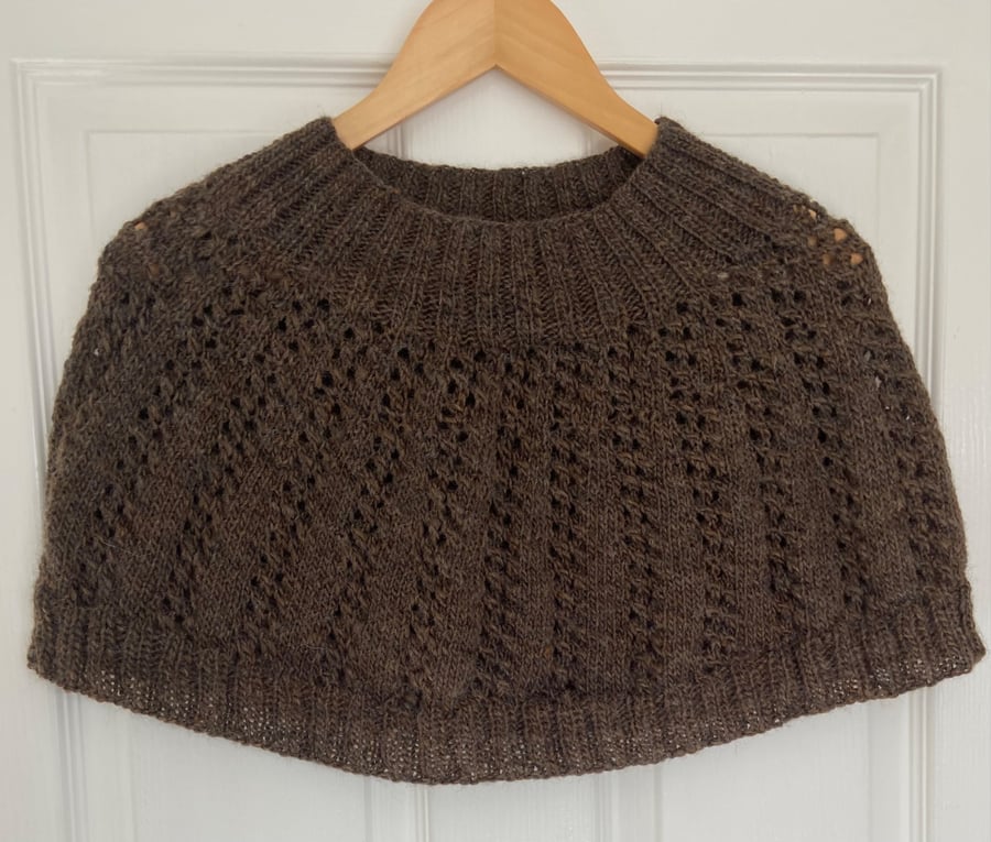 Hand knitted capelet - Chocolate Brown
