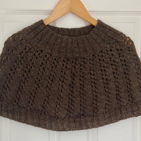 Hand knitted capelet - Chocolate Brown