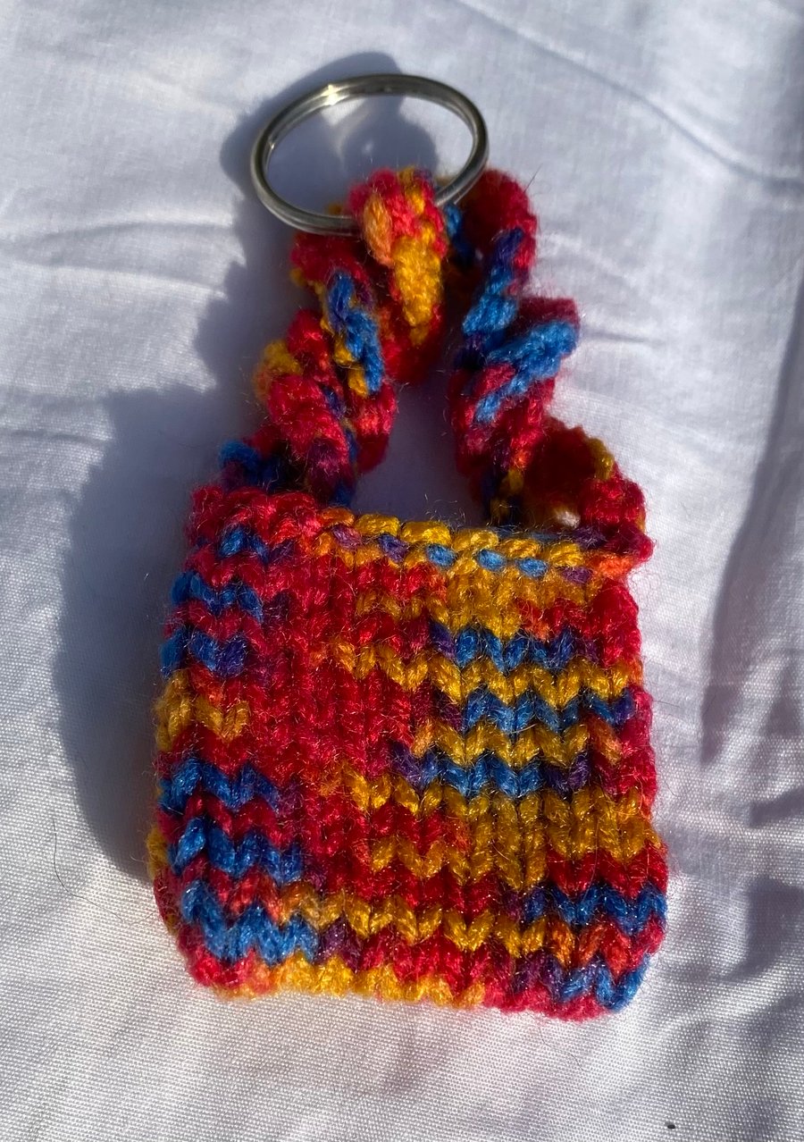 Twisty Little Bag, Knitted Keyring 