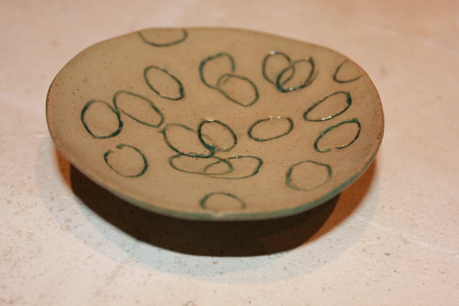 Handmade ceramic small footed stoneware pistachio textured green bowl