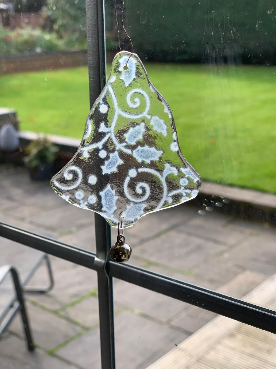 Handmade Fused Glass Embossed Bell Christmas Decoration