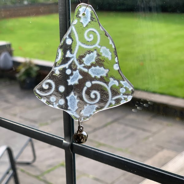 Handmade Fused Glass Embossed Bell Christmas Decoration