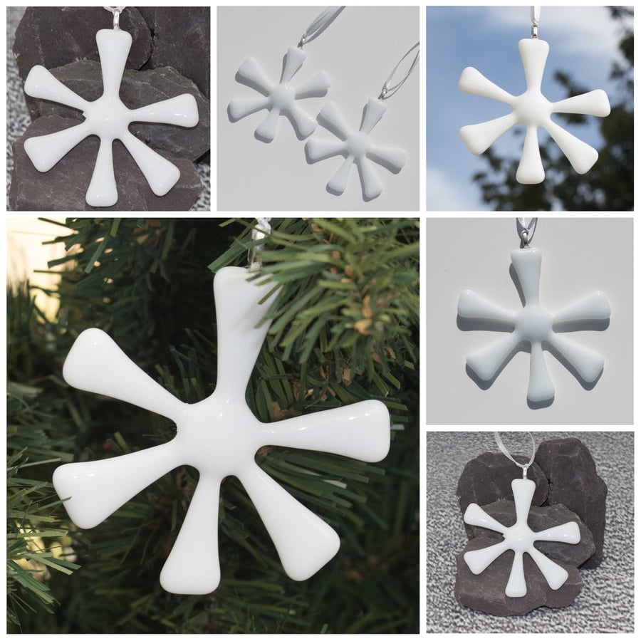 Hanging Snowflake - Fused Glass Decoration - 6082