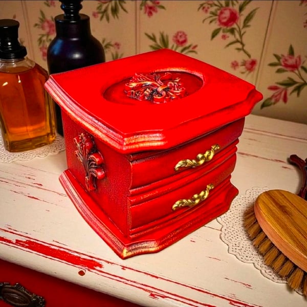 Upcycled Crimson & Gold Mini Jewelry Box Drawers