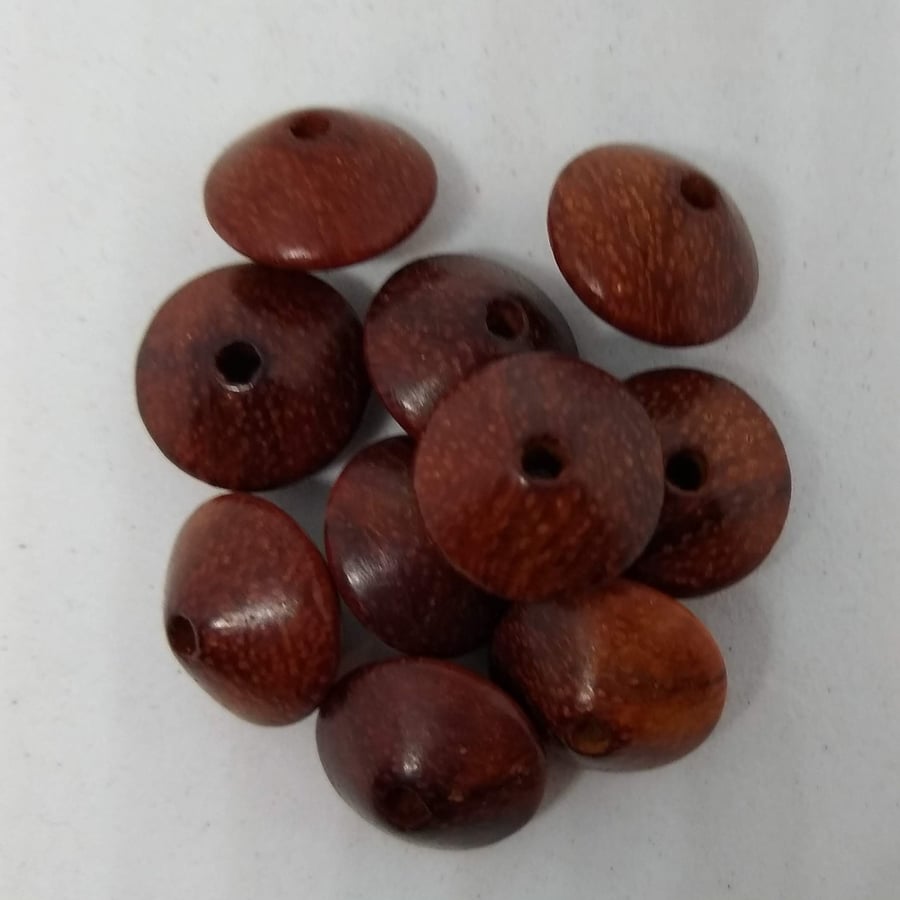 Natural Exotic Wood Saucer Beads x 10