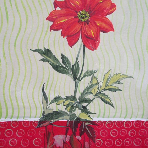 Vase with red dahlia