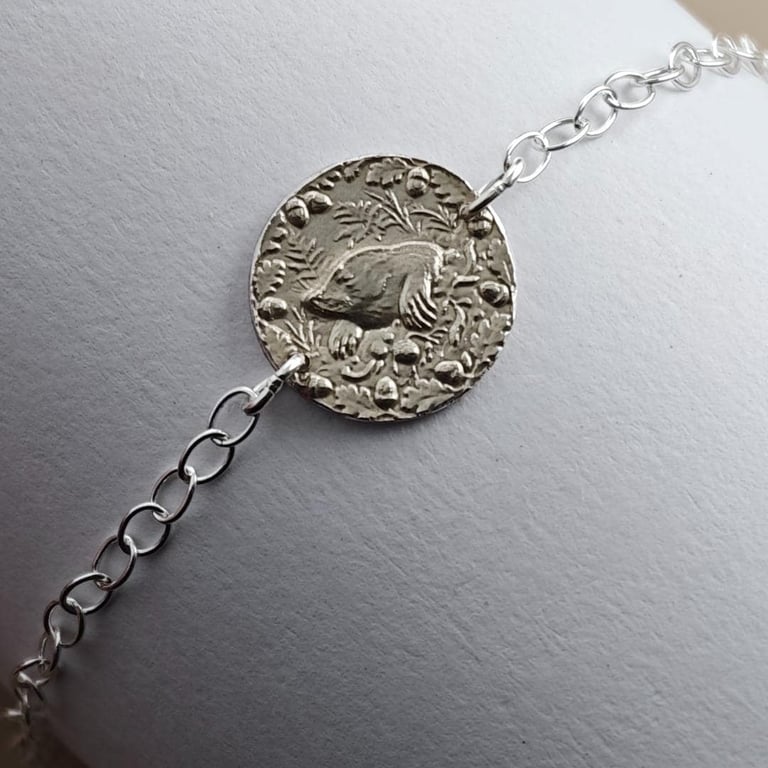 Mole Engraved Sterling Silver Coin Bracelet