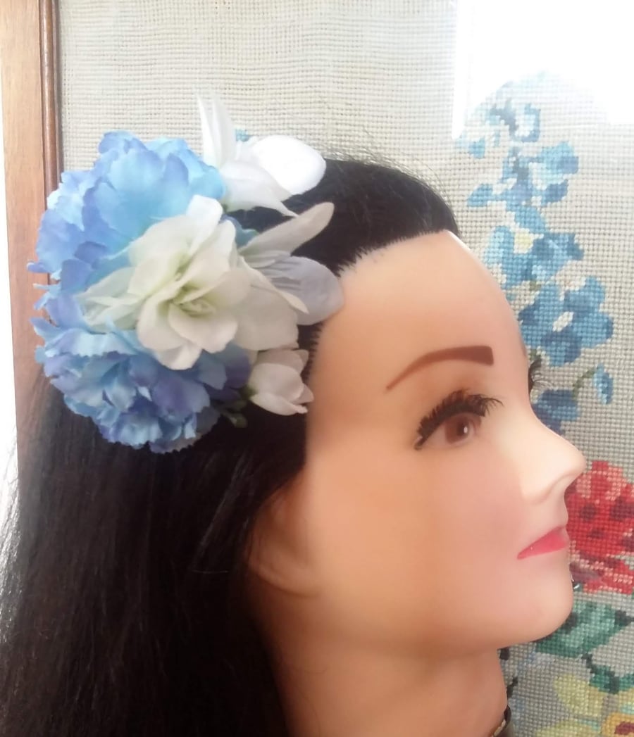 Fake Flower Hair Clips blue rockabilly