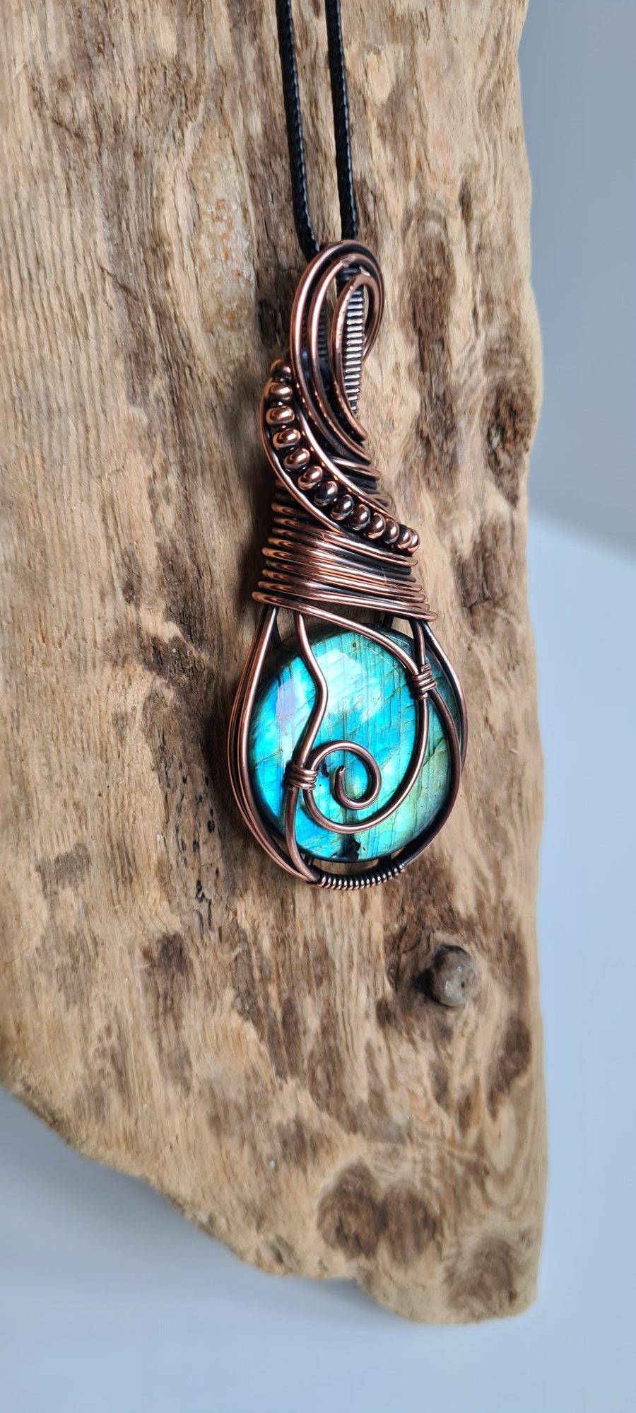 Handmade Large Natural Blue Labradorite & Copper Statement Necklace Pendant Gift