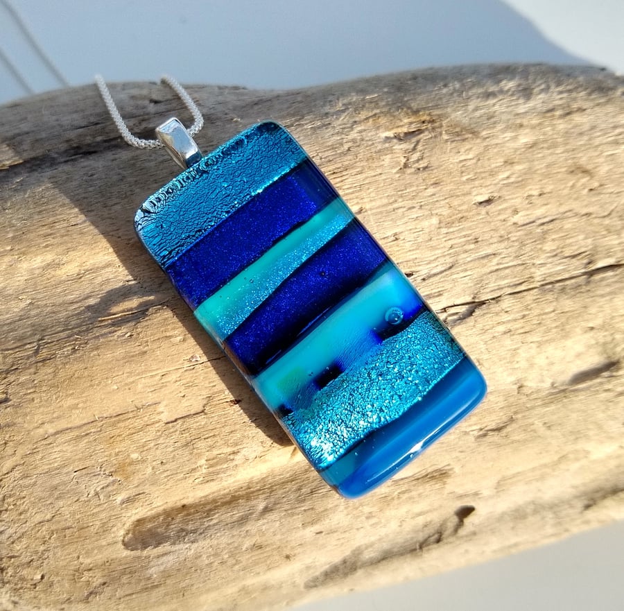 Coastline fused glass pendant