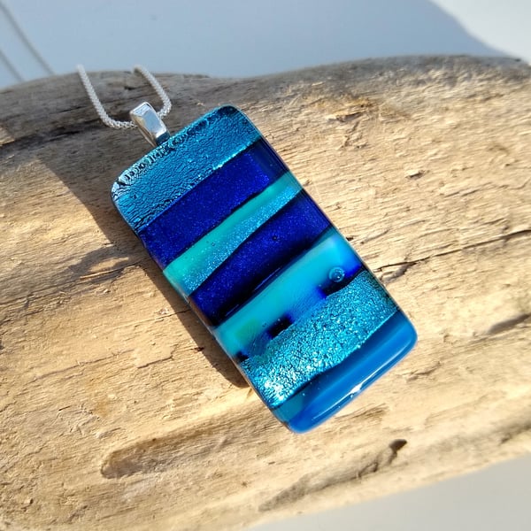 Coastline fused glass pendant