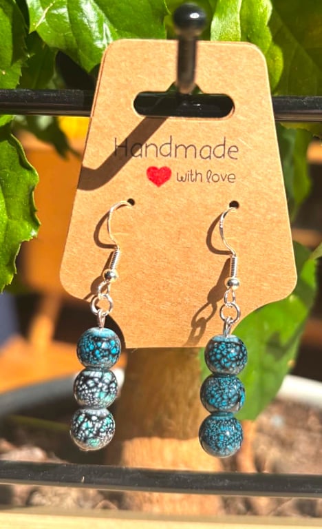 Handmade Silver-Plated Fish Hook Earrings with Stone-Look Beads