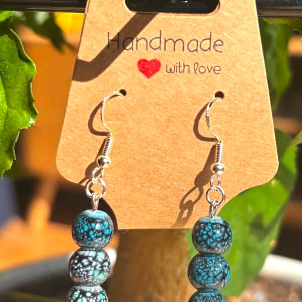 Handmade Silver-Plated Fish Hook Earrings with Stone-Look Beads