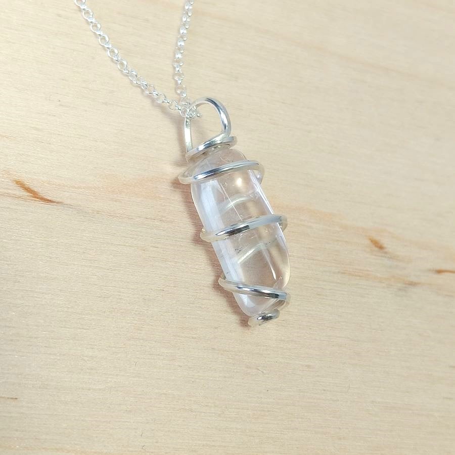 Natural Danburite Crystal Necklace sterling silver wire wrapped pendant