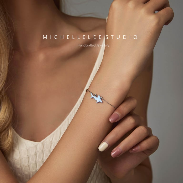 Blue Opal Shark Bracelet With 925 Sterling Silver Chain
