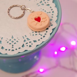 Retro Jammy biscuit Keyring OR Necklace quirky, fun, unique, handmade, classic