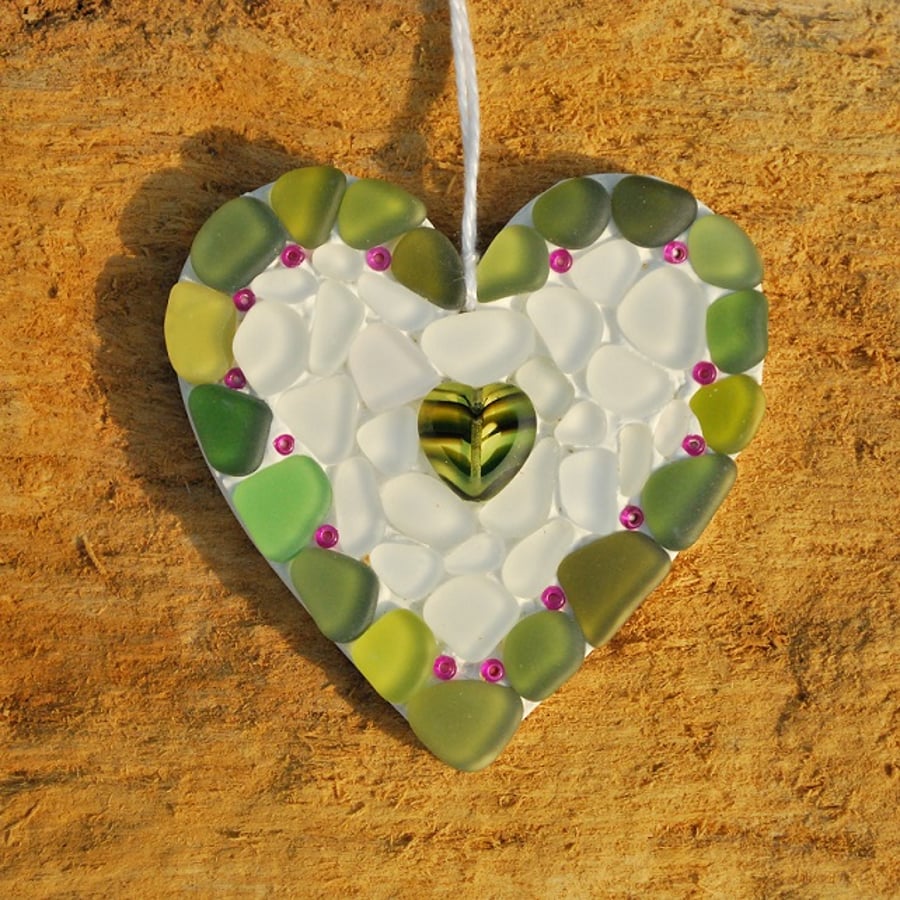 Beach glass heart wall hanger